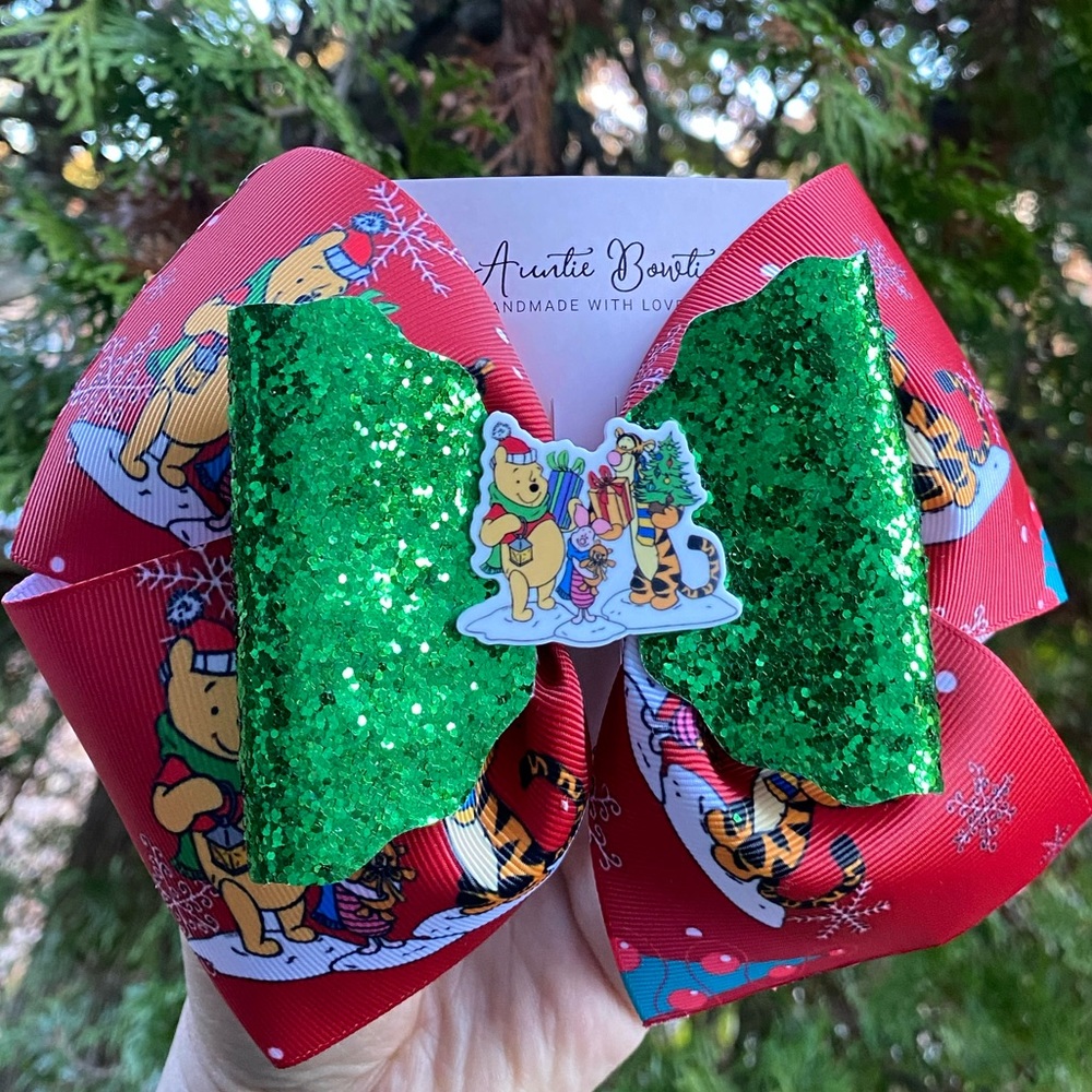 Christmas Pooh Inspired Handmade Hair Bow
